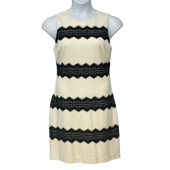 Badgley Mischka Dresses & Skirts - Belle Badgley Mischka Sz 12 Sleeveless Sheath Dress Cream w/Black Lace Bands